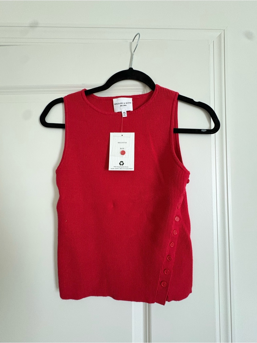 Willow & Wren Scarlet Ribbed Tank with Side Button Detail
